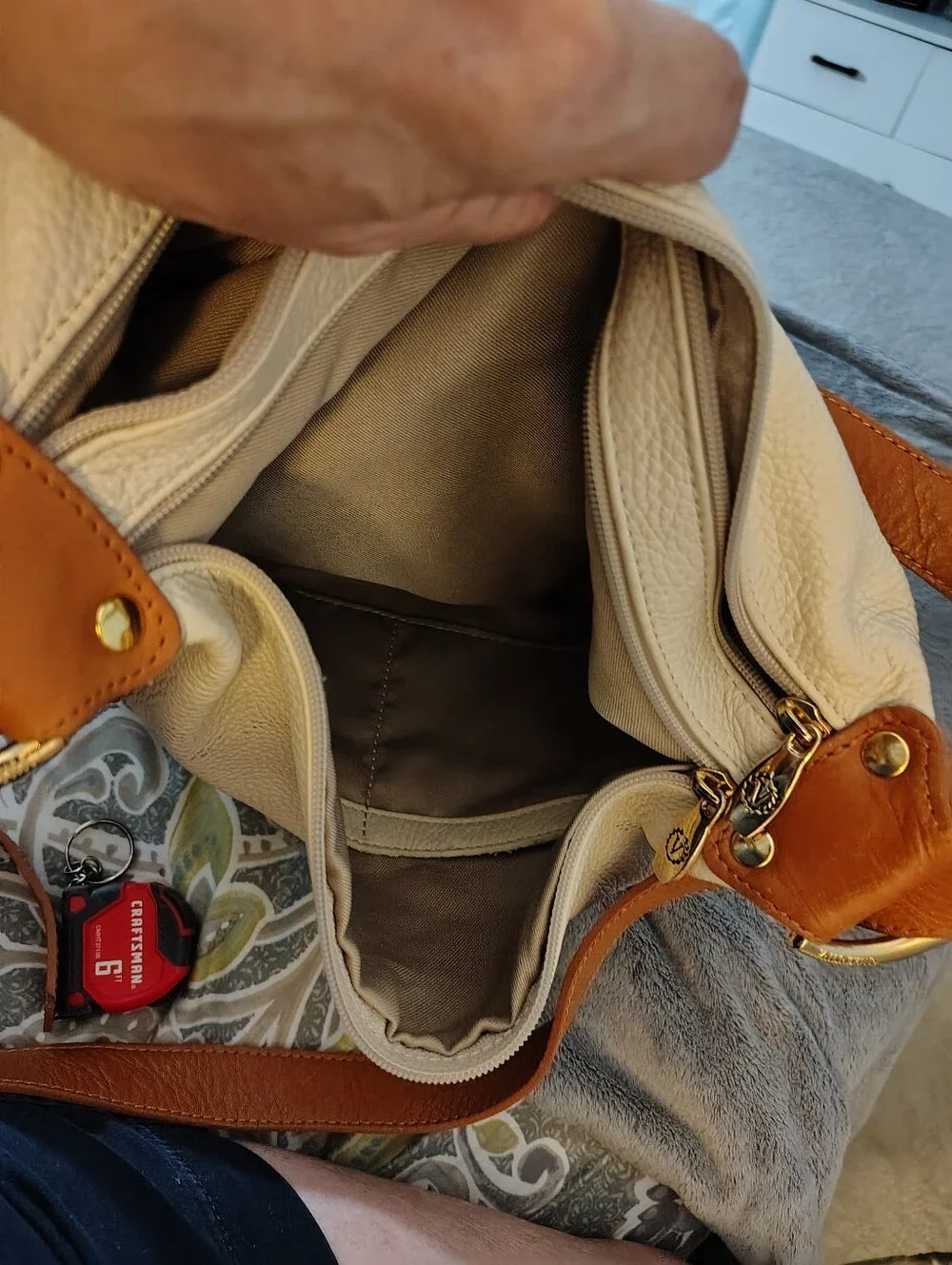 Valentina Cream and Brown Leather Shoulder Bag with Gold Plate
